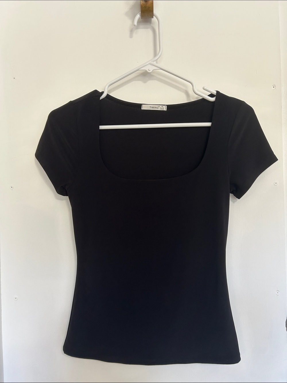 Timing Black Square Neck Short Sleeve Tee